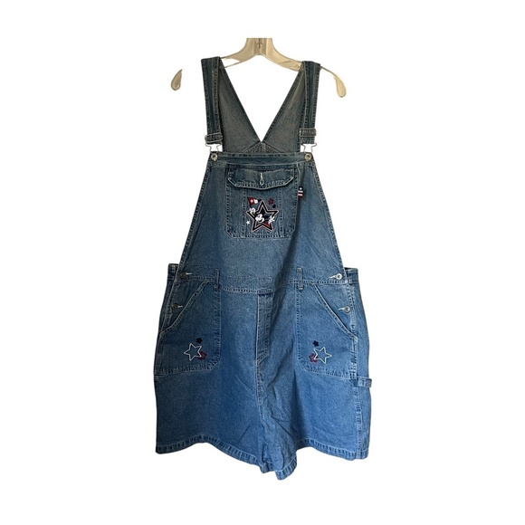 Vintage Disney Mickey Mouse Plus Size Denim Short Overalls 24W - Picture 1 of 4